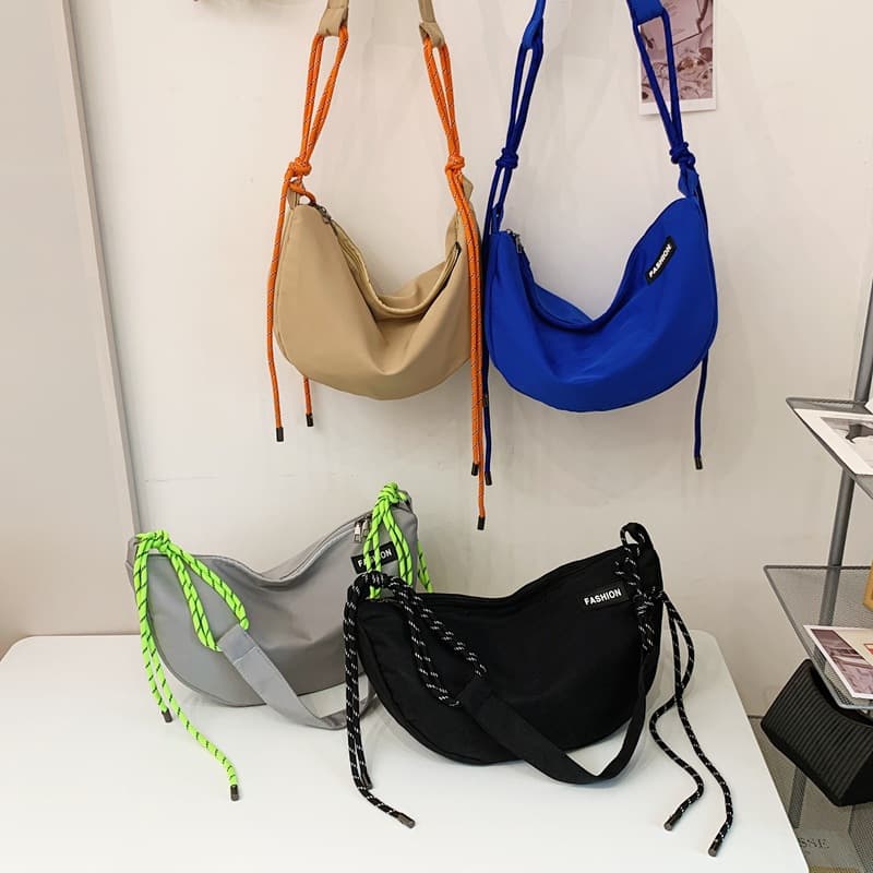 Casual Fashion Crossbody Bag for Men and Women, Simple Color Rope Dumpling Bag, Cute Girl Shopping Shoulder Bag, Trendy