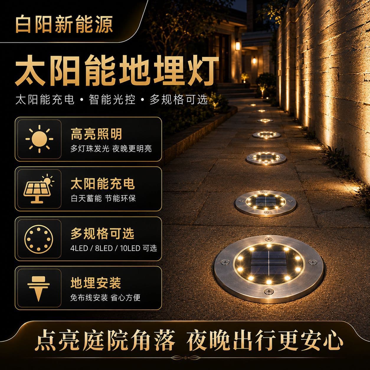 Solar Stainless Steel Ground Light, Outdoor Garden Spike Light, Pressure-Resistant Lawn Light, Solar Panel LED Light