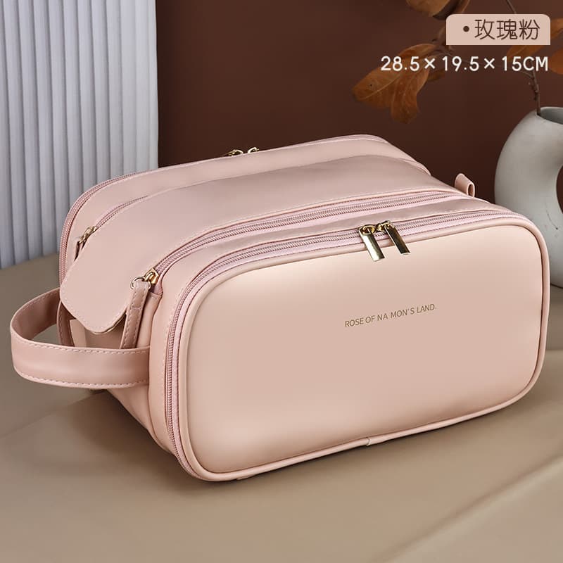 Stylish Double Zipper Makeup Bag Large Capacity Portable Travel Business Trip Premium Makeup Brush Toiletry Bag Organizer