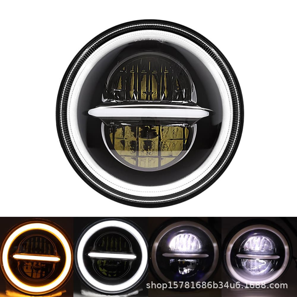 7-inch Retro Round Headlight with LED Daytime Running Light and Turn Signal, Compatible with Jeep Wrangler and Harley Davidson Motorcycles