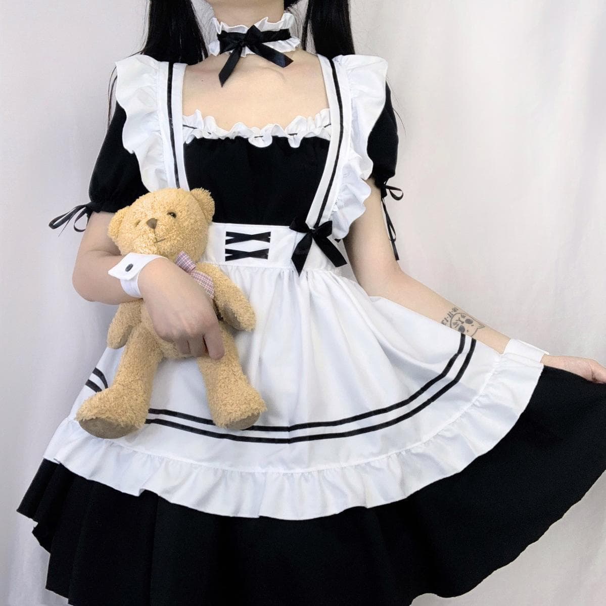 Cute Soft Girl Japanese Lolita Maid Dress Daily Wear Ribbon Tie Maid Outfit Anime Costume Stage Performance