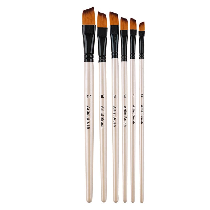 Cross-border Gouache Watercolor Oil Painting Brush Set, 6 Pieces, Nylon Bristle, Training Class, Children Acrylic Paint Brushes, Slant Tip