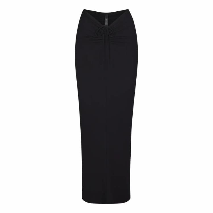 Skims Kardashian Original Soft Lounge Modal Ribbed Stretch Front Pleated Wrap Midi Skirt