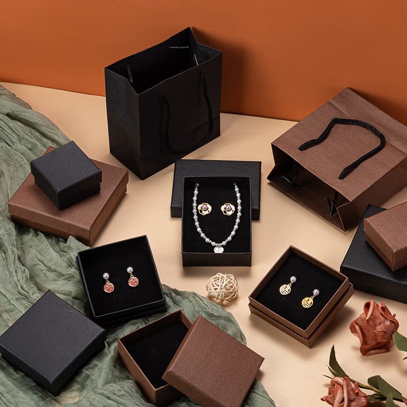 Factory Direct Wood Grain Jewelry Box for Earrings, Necklaces, Bracelets, Beads, Rings, Black Wood Grain Box