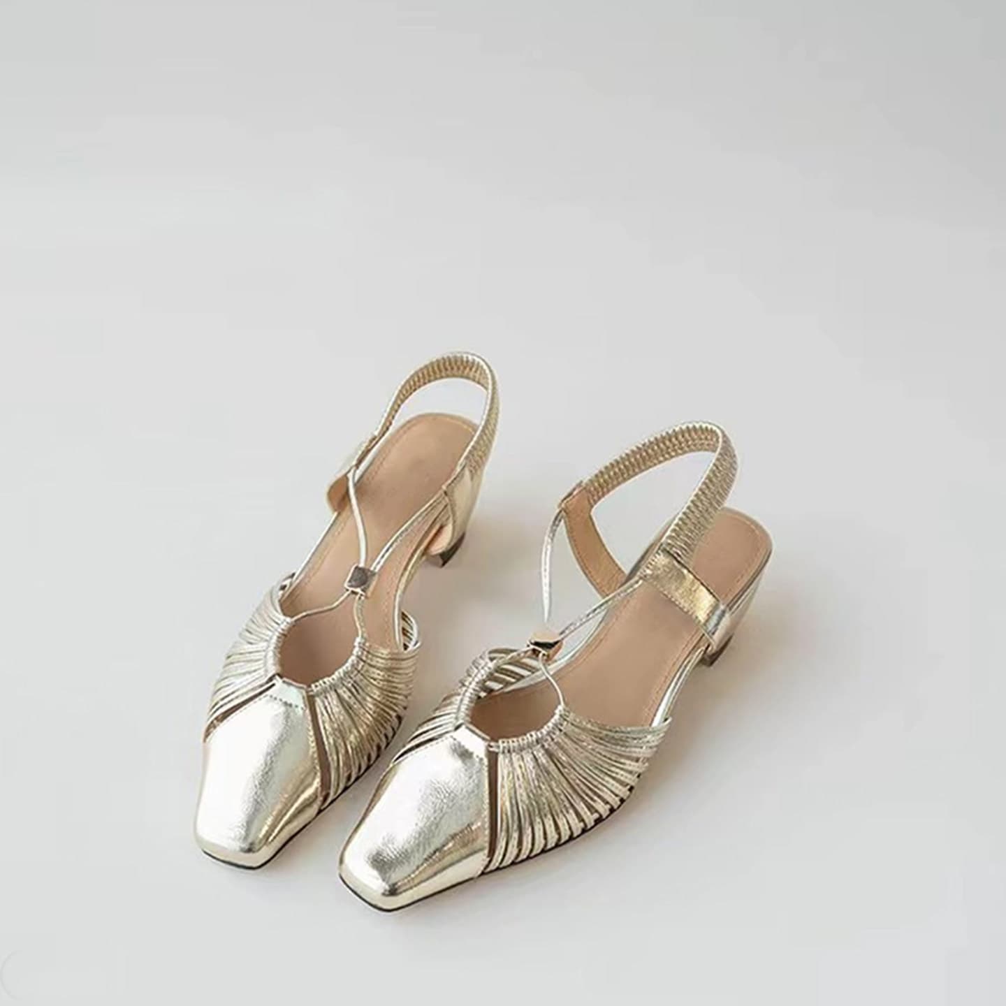 In Stock~ Women's Closed-Toe Backless Sandals Flat New Genuine Leather Closed-Toe Thin Strap Gold Closed-Toe Sandals