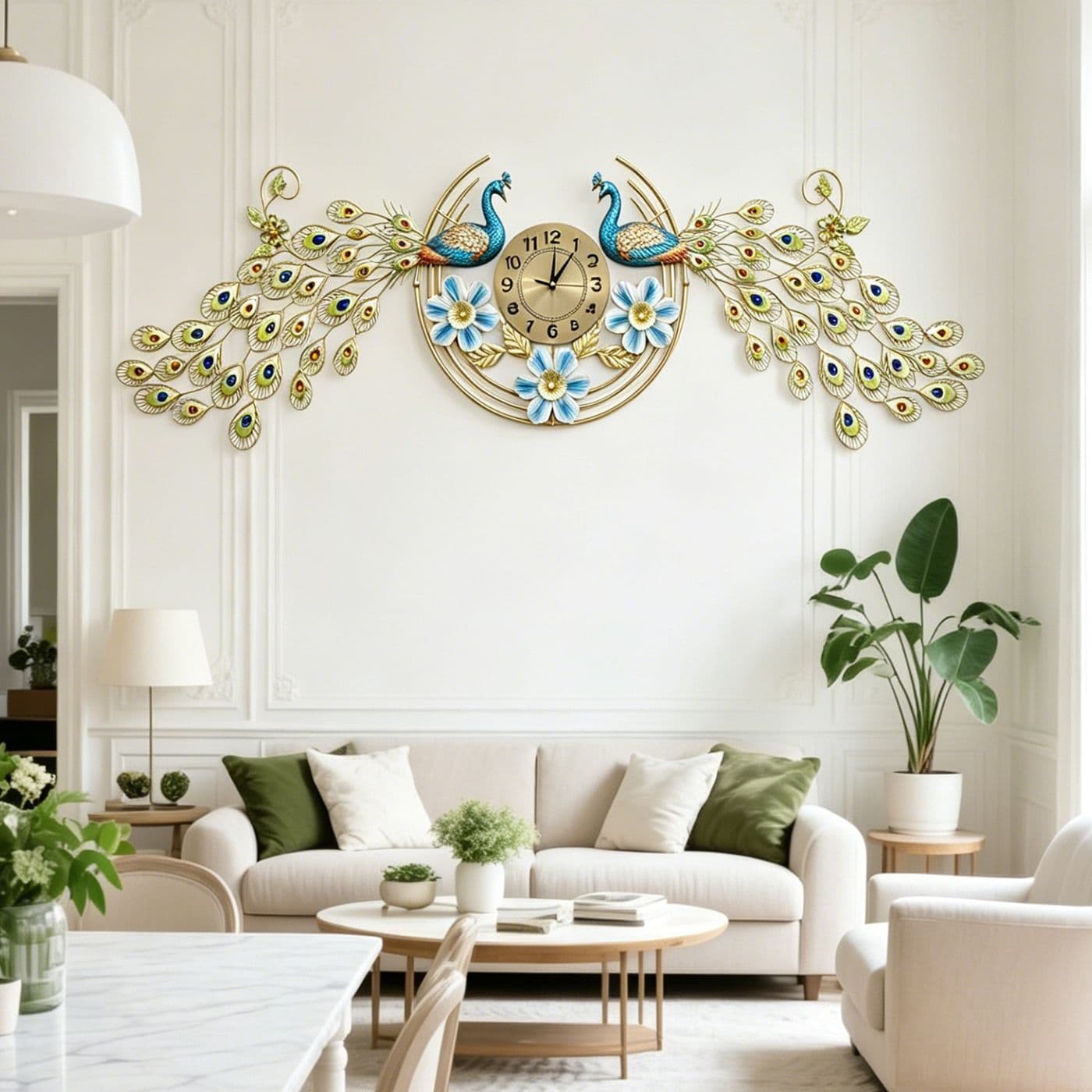 Wall Clock Living Room Creative Elegant Decoration Dining Room TV Background Wall Decor Wall-Mounted Decorative Clock Peacock Wall Clock Silent