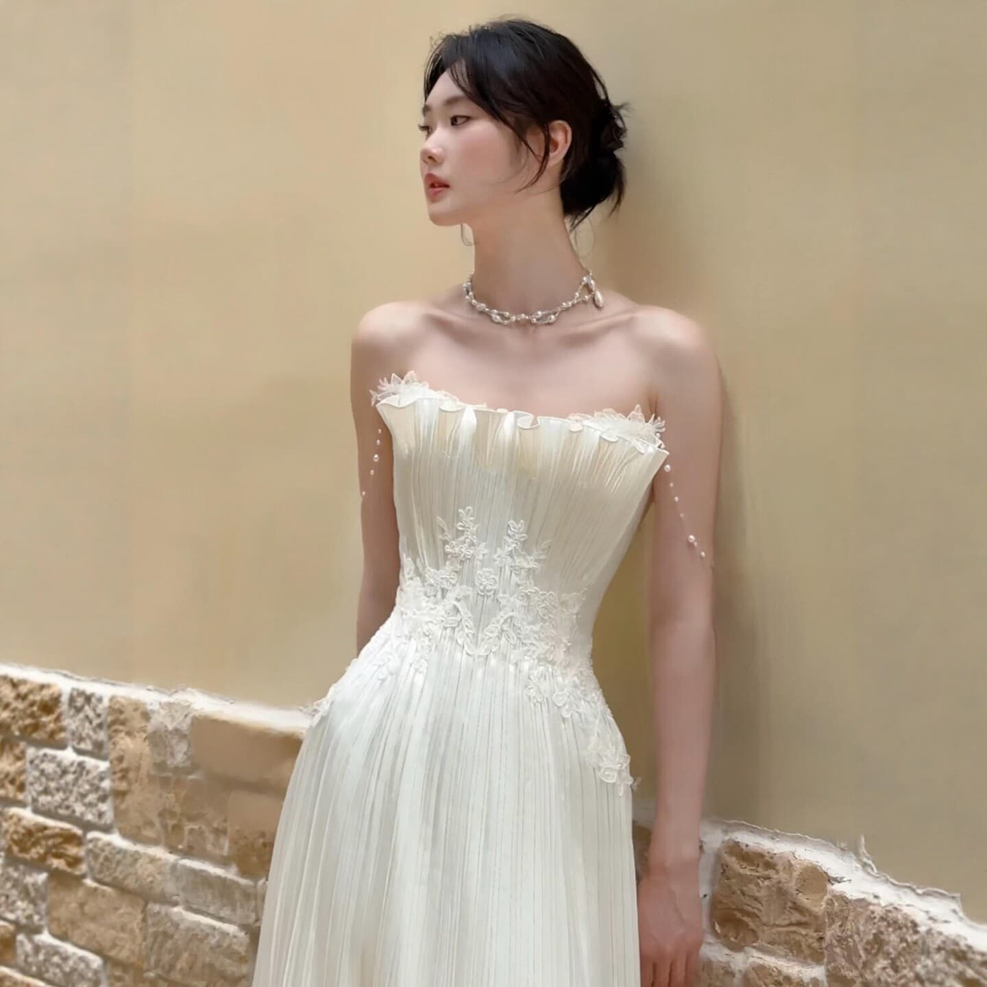 Strapless Light Wedding Dress 2026 New French Style Petite Bride Forest Photography Simple Wedding Dress D128