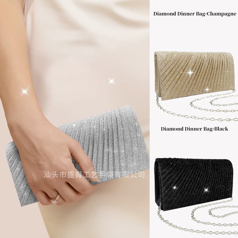 In Stock Wholesale, Amazon Pleated Evening Party Banquet Bag, Mini Clutch, Niche Exquisite Glitter Bag for Women