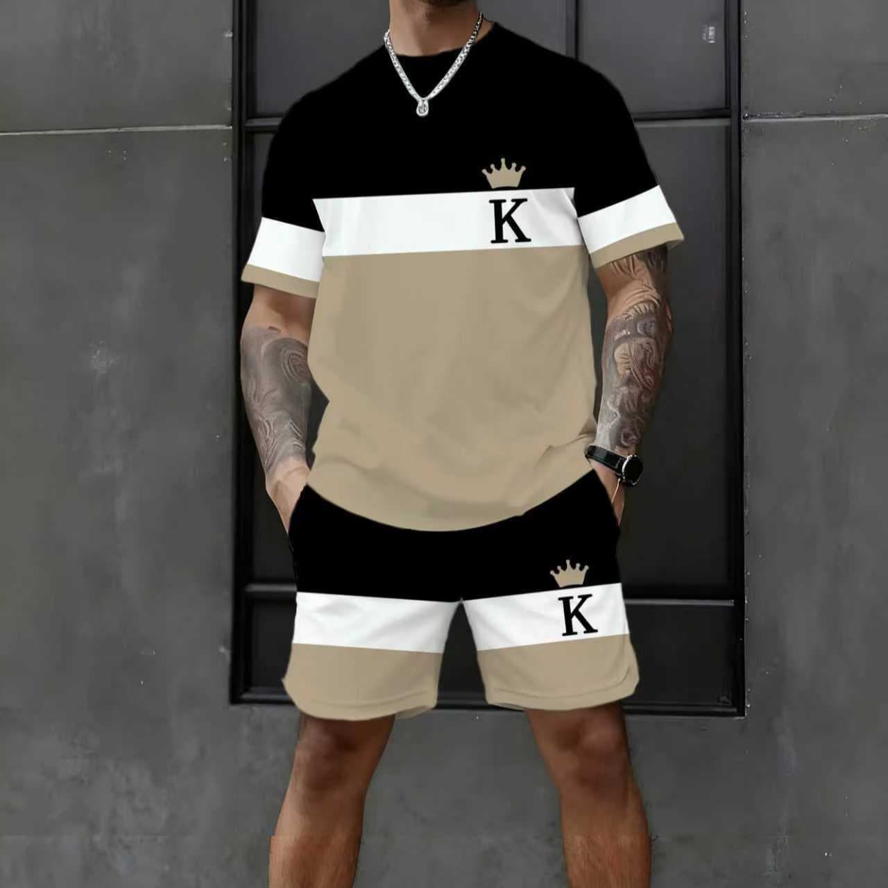 2026 Cross-Border Trade Italian Style 3D Digital Print Breathable Summer Men's Casual T-Shirt and Shorts Set