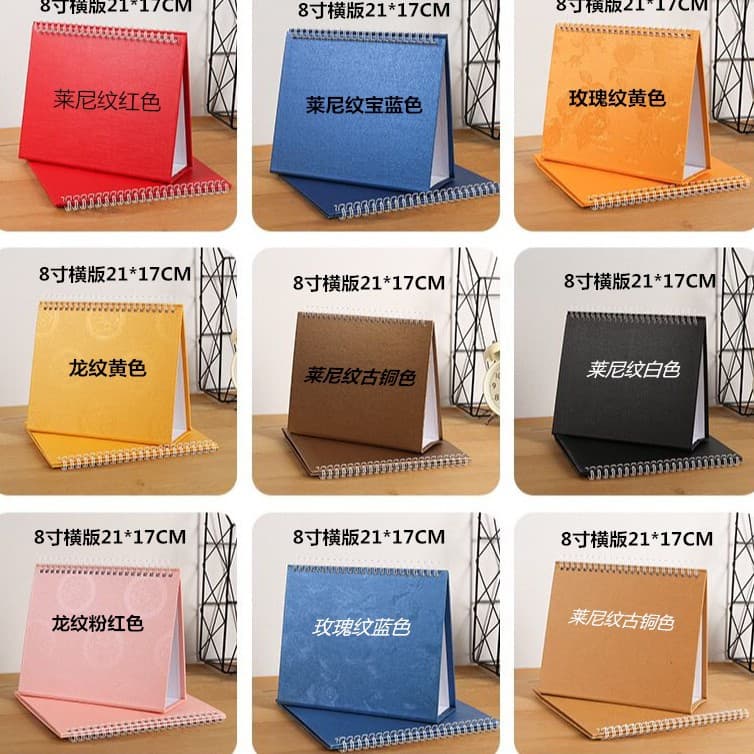 Wholesale factory-ready 8-inch A5 horizontal triangular pearl paper calendar base stands for 2024, minimalist office use.