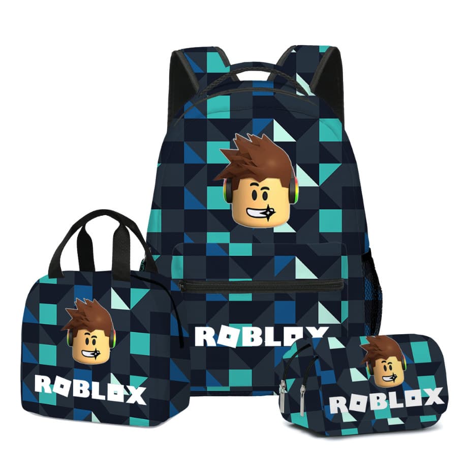 New ROBLOX schoolbag, backpack, lunch bag, double-layer pencil case for primary and secondary school girls, three-piece set