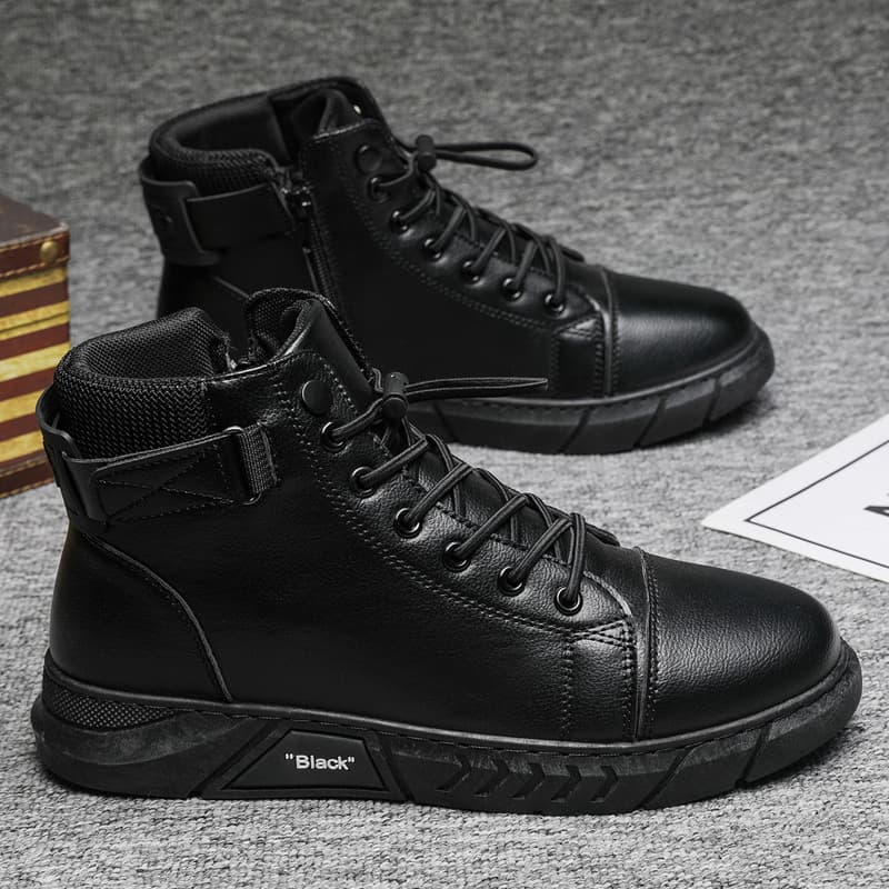 2024 Cross-Border Hot Selling Plus Size Trendy Martin Boots for Men, British Style, Fleece-Lined, Warm, High-Top Casual Leather Boots