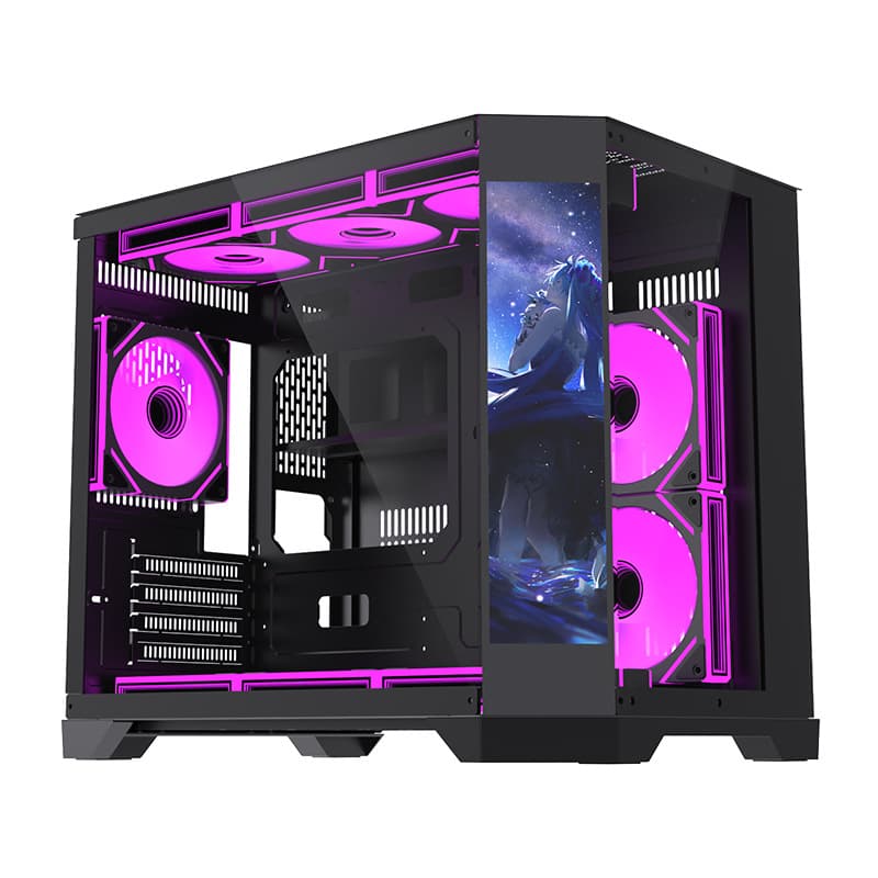 Seaview House PC Case LCD Screen ATX/MATX Gaming 360 Liquid Cooling Tempered Glass Computer Host