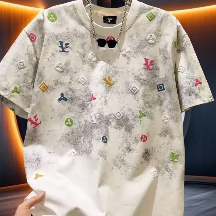 2026 New Men's Fashion Tie-Dye Embroidered Short-Sleeve T-Shirt, Loose Casual Round Neck Versatile Top