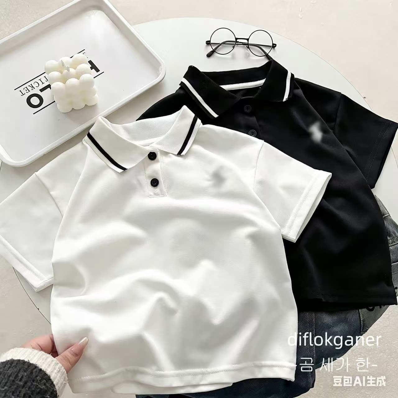 Children's polo shirt short-sleeved breathable simple baby T-shirt advanced summer embroidered lapel children's top