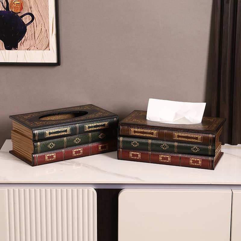 Vintage Tissue Box Creative Simulated Book Tissue Box Living Room Light Luxury Study Napkin Box Storage Box