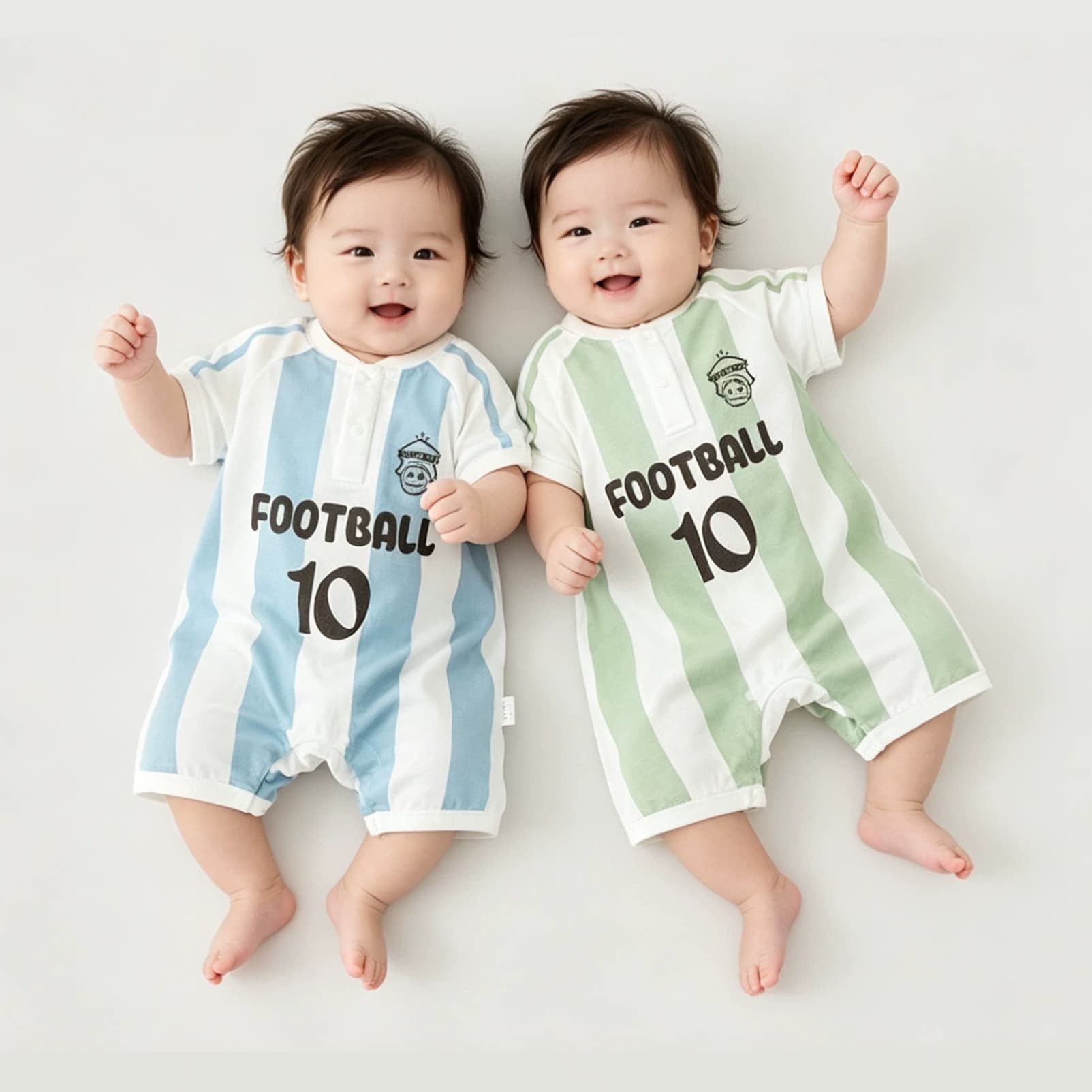 Baby summer new short-sleeved jumpsuit for boys, cute vertical stripes, cute football clothes, crawl clothes, outdoor clothes