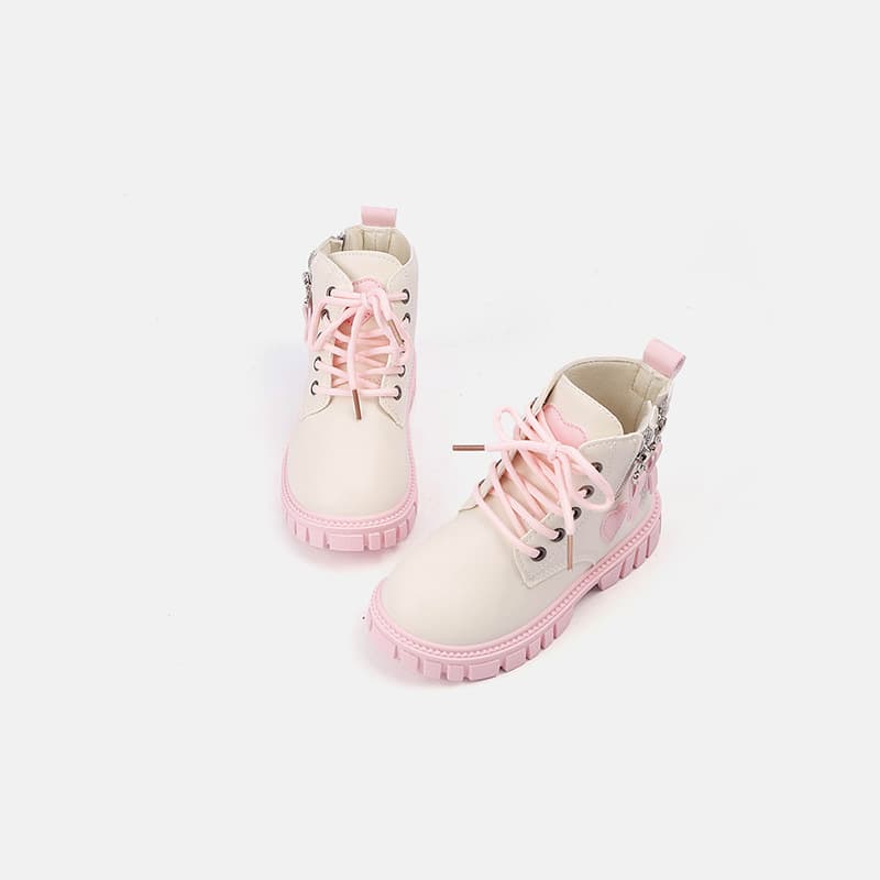 Girls' Shoes Pink Martin Boots 2025 Autumn New Children's Soft-Soled Boots for Older Kids with Heart-Shaped Double Zipper Short Boots