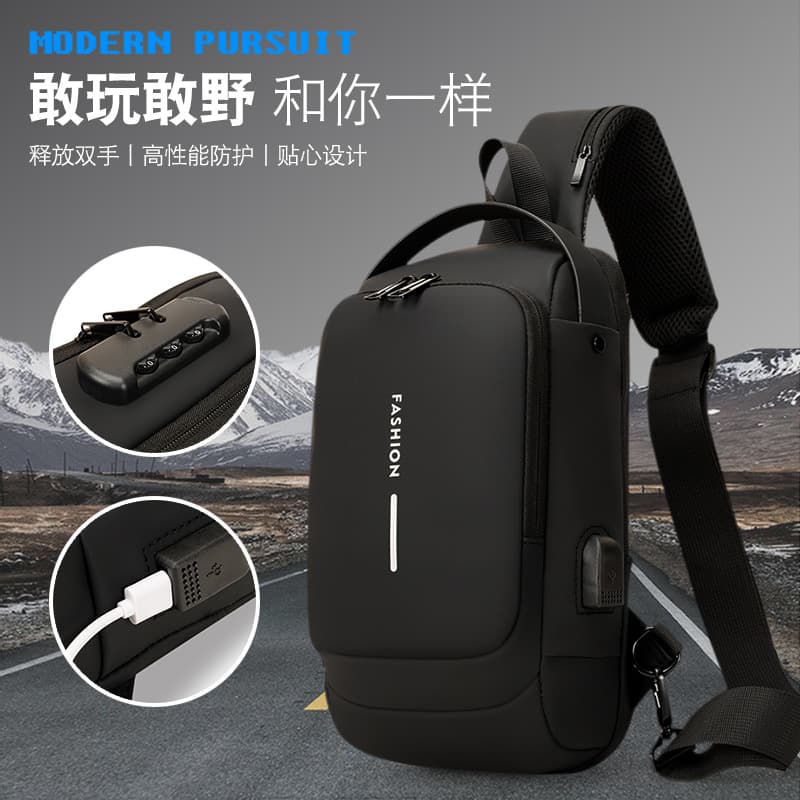 Men's Motorcycle Bag Password Anti-Theft Chest Bag Shoulder Bag Sports Waist Bag Casual Multi-Function Crossbody Bag