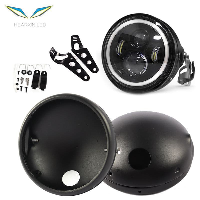 Harley Motorcycle LED Vintage Headlight Shell Modified Headlight Housing 7 Inch Universal Round Headlight Back Cover