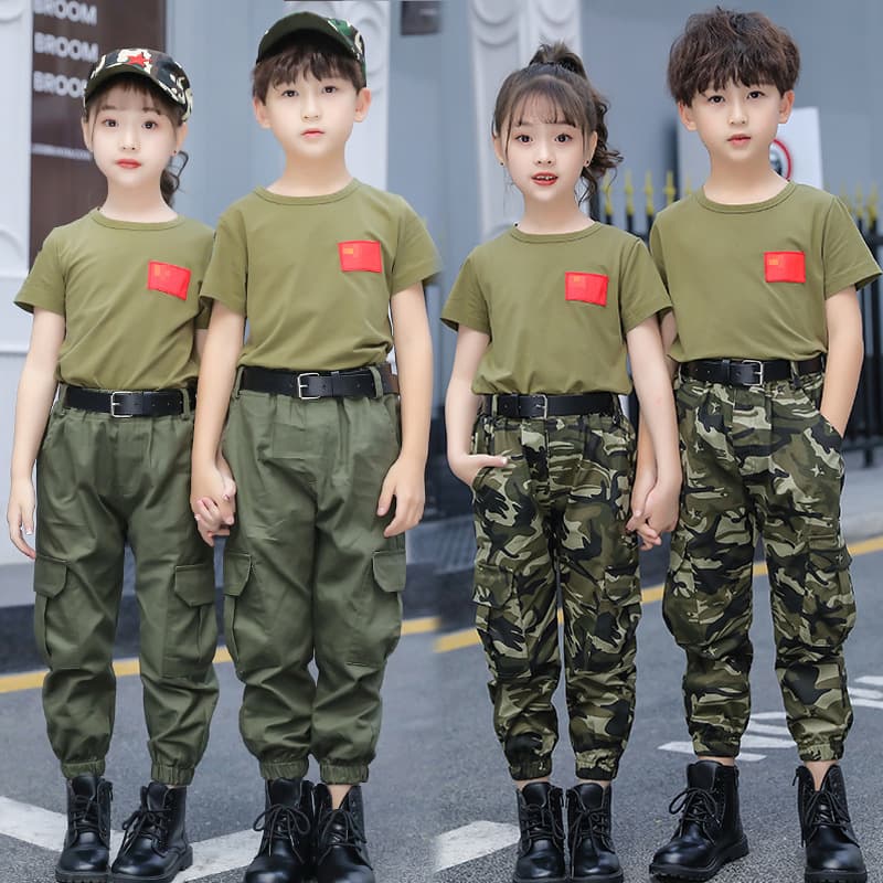 Camouflage Sports Performance Suit for Kids Summer Camp Student Uniform Long Pants Knitted Cotton B