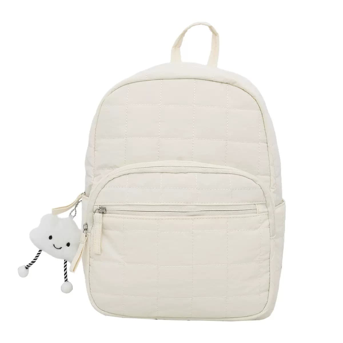 Korean-style ins solid color simple backpack for women, large capacity versatile plaid student schoolbag, fashionable casual backpack