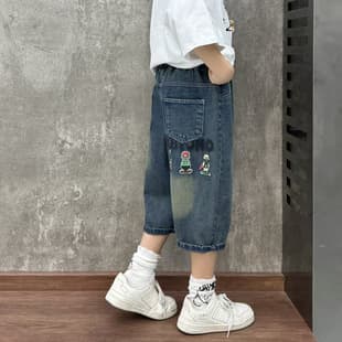 Boys' Denim Shorts Summer Thin New Style, Kids' Versatile Capri Pants, Large Children's Summer Pants, Breathable