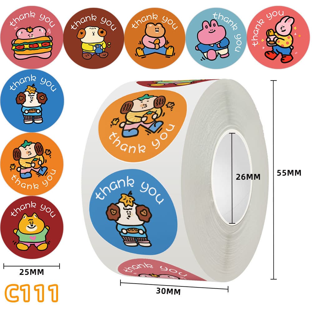 500 pieces/roll bear cute sticker thank you seal sticker ins cartoon style packaging decoration DIY handbook sticker