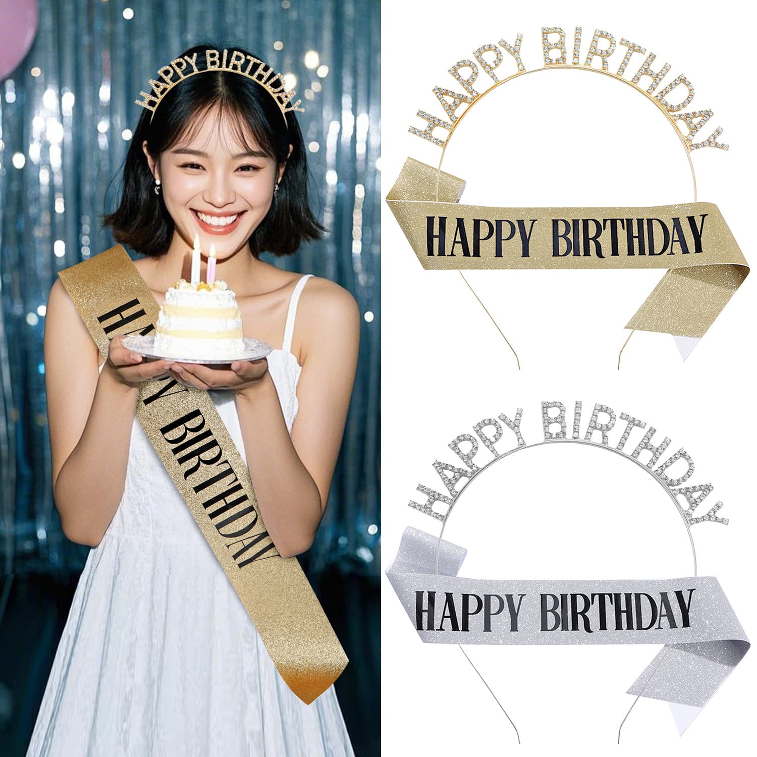Birthday Party HAPPY BIRTHDAY Headband Hair Clip Sash Baking Gift Girl Photo Prop Decoration