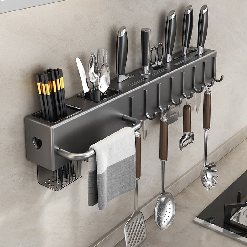 No-drill kitchen storage rack household wall-mounted multi-functional knife holder integrated chopsticks knife stand tool storage rack
