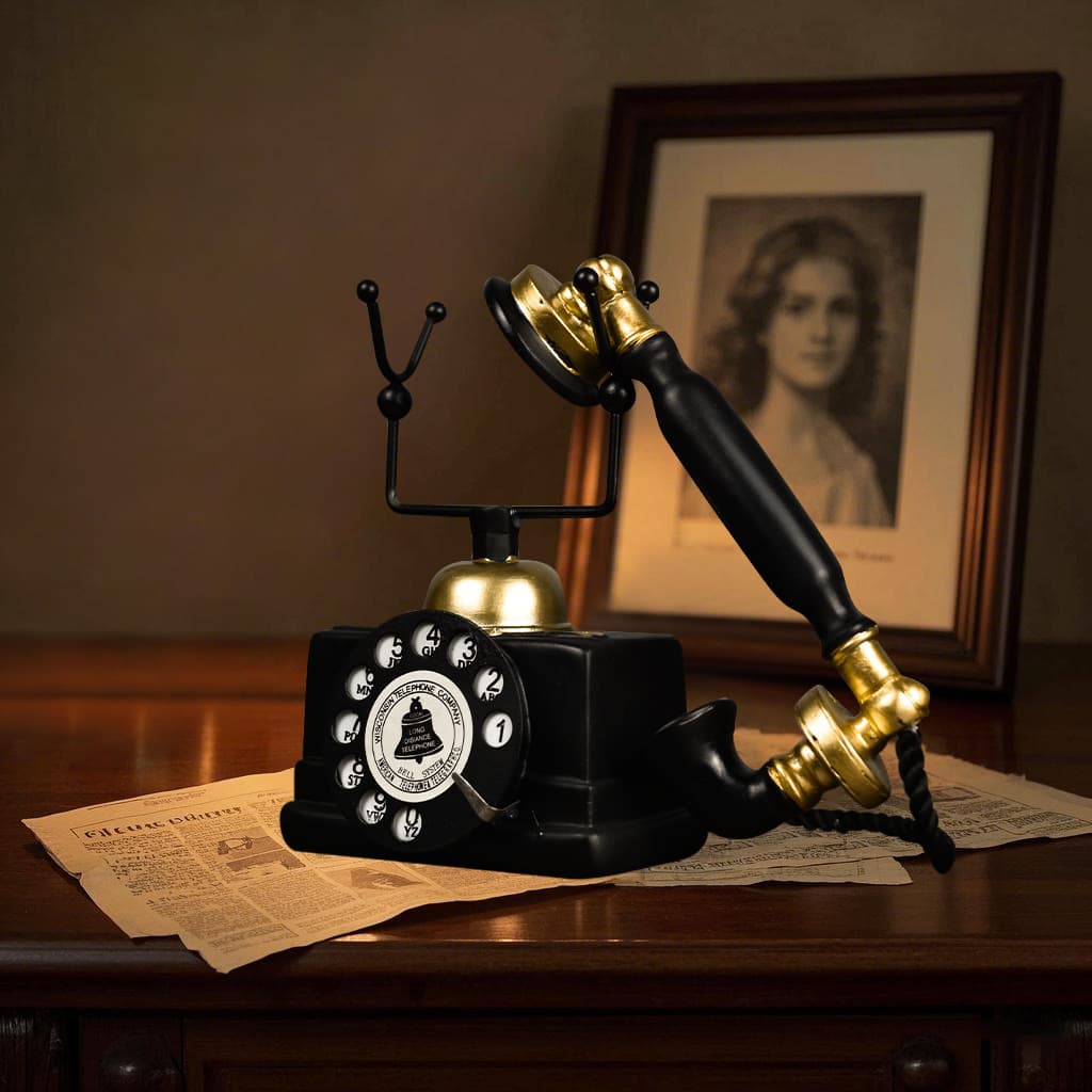 Vintage Retro Telephone Ornament for Cafe Bar Store Window Decoration Home Desktop Resin Craft