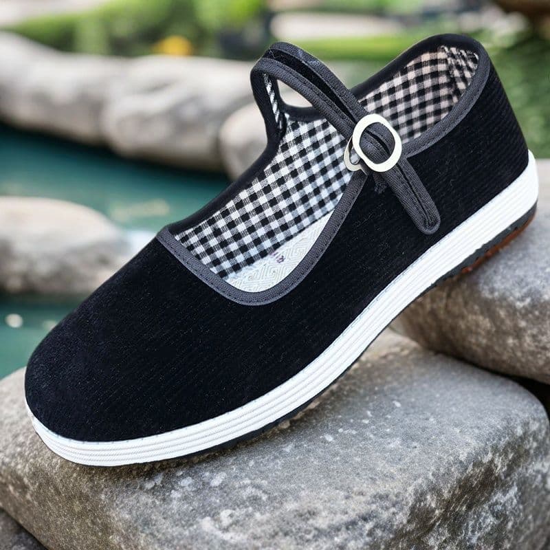 Spring/Summer Black Generation One Old Beijing Cloth Shoes Women Corduroy Shallow Mouth One-Button Buckle Mother Shoes Thousand-Layer Sole Work Shoes