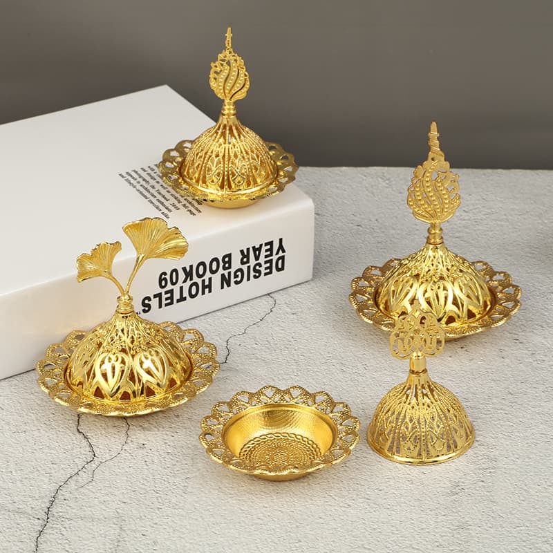 Golden Hollow Leaf Aromatherapy Burner Exported To Middle East Luxurious Home Decor Ornament Fashionable Resin Crafts