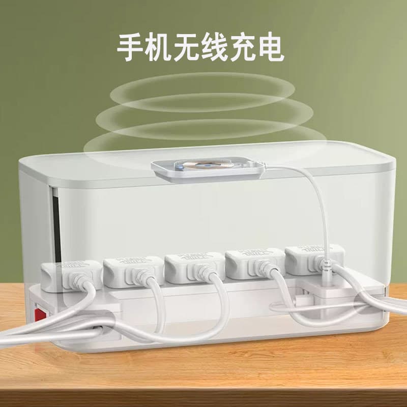 LDNIO smart sockets with wireless phone charging, storage box, switch panel, 5-outlet power strip, and 3 USB ports.