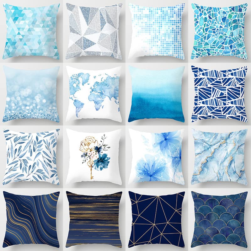 Modern Minimalist Blue Geometric Marble Throw Pillow Cover, Home Sofa Cushion Cover, Amazon Throw Pillow Cover