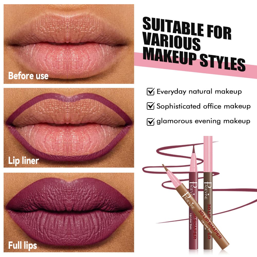 Cross-border Best-selling PAGE VINE Lip Liner Pencil Natural Color Long-lasting Smudge-proof Round Tip Lip Makeup Pencil