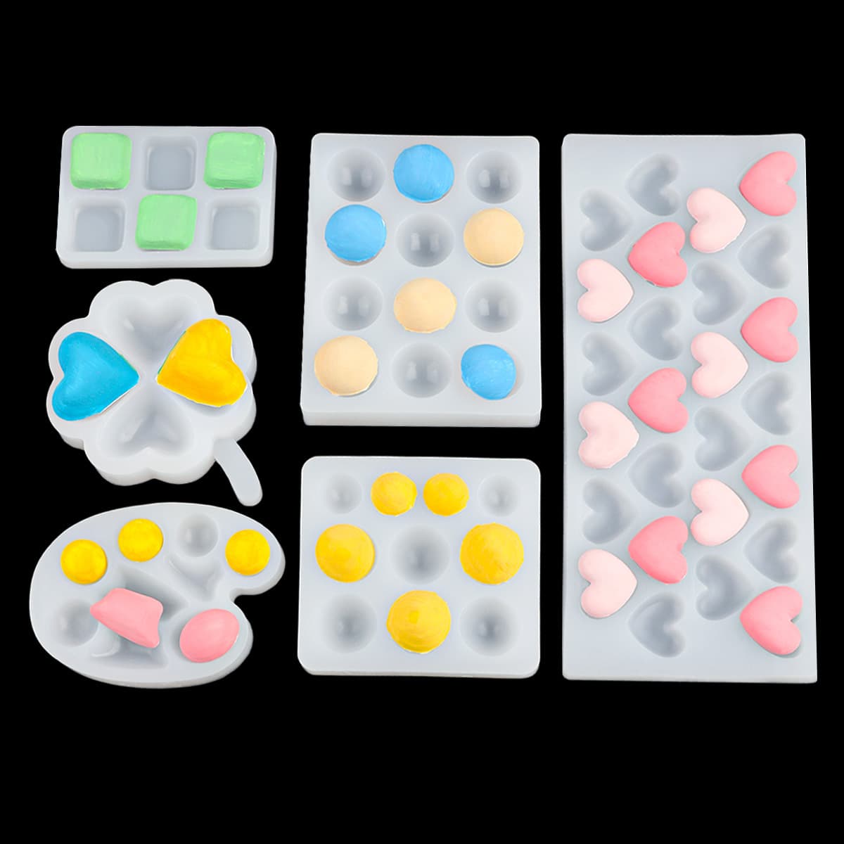 Heart Round Square Shape Silicone Mold Epoxy Resin Palette Mold Chocolate Fondant Heart Cake Mold