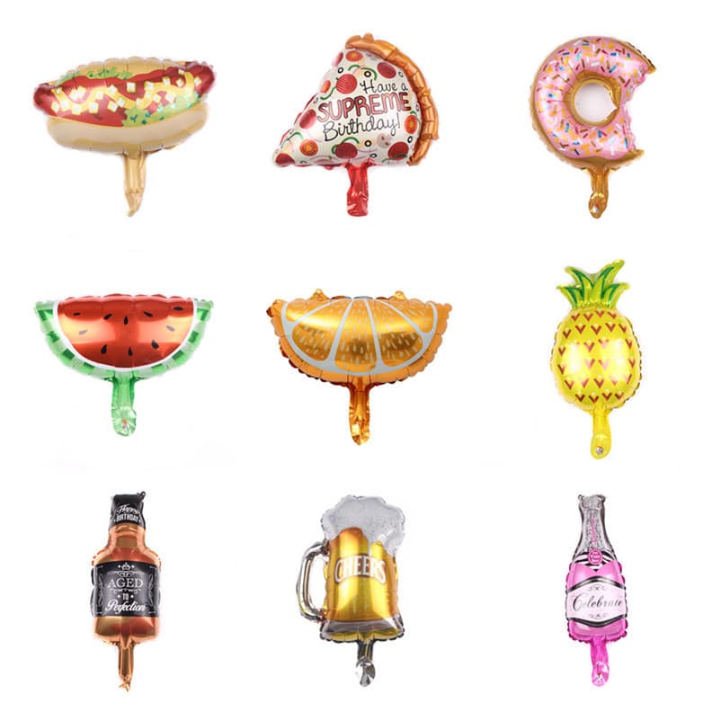 New Mini Pizza Ice Cream Food Aluminum Foil Balloon Mini Wine Bottle Fruit Watermelon Decorative Balloon Wholesale