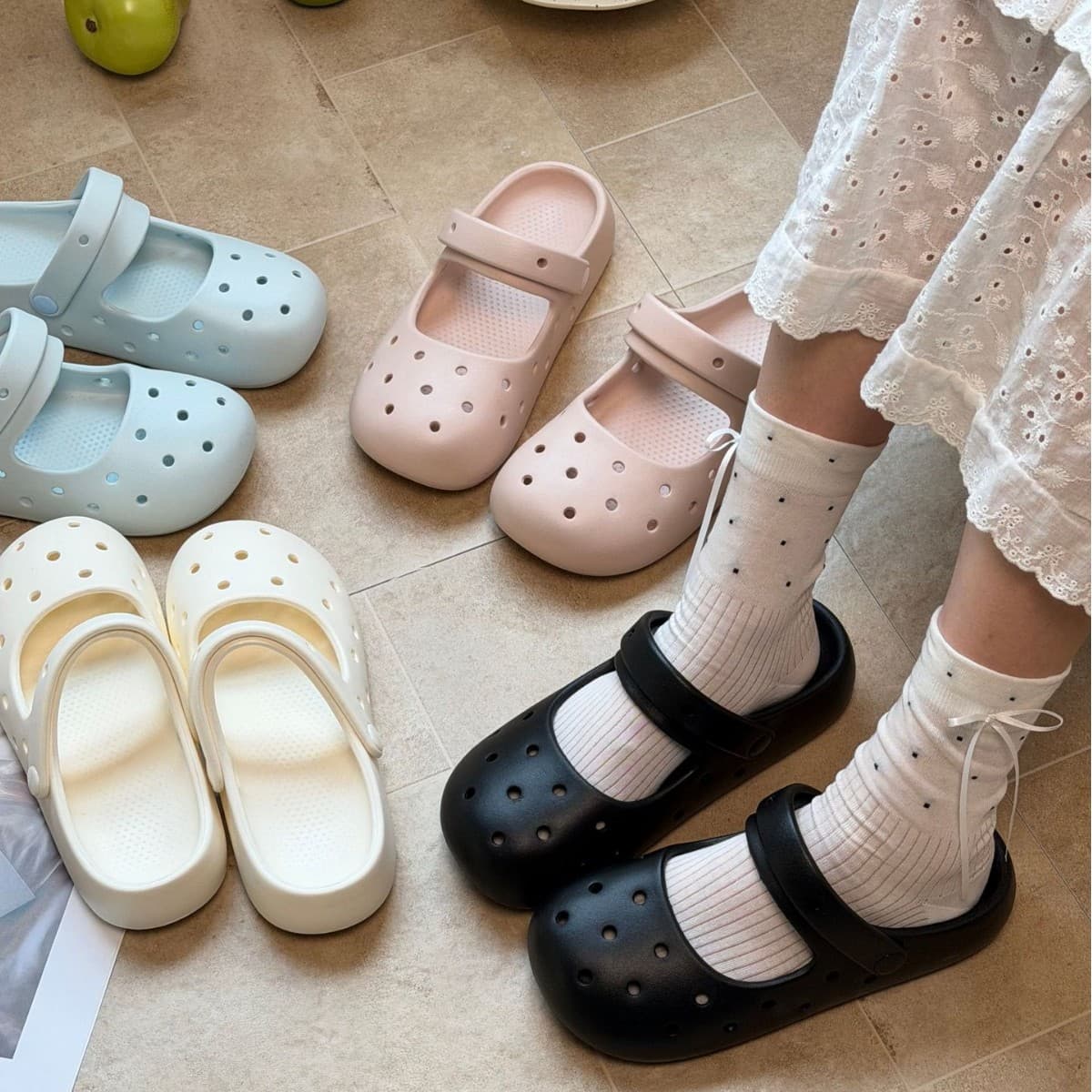 Ballet Mary Jane shoes for women to wear non-slip breathable beach eva toe-toe slippers summer thick-soled cute hole shoes