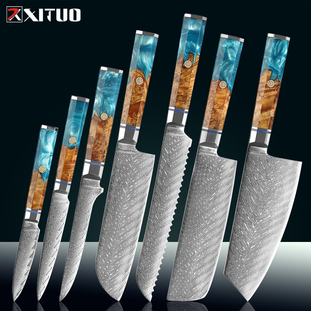 Damascus Steel Chef Knife Set Japanese Style Home Slicing Knife Stainless Steel Kitchen Knife Set Sharp