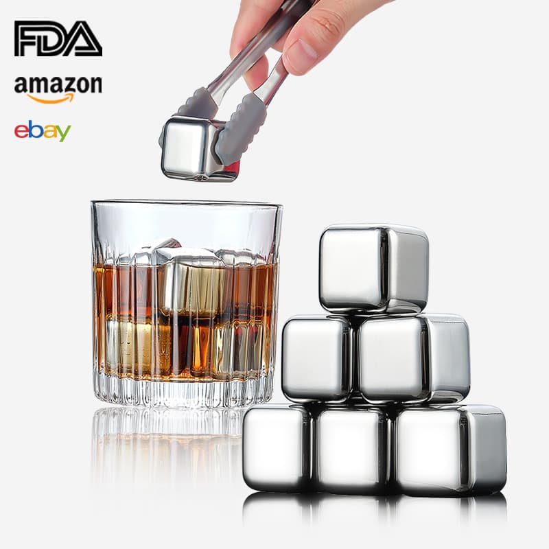 304 Stainless Steel Ice Pellets, Reusable Quick-Freeze Cubes for Beer, Drinks, Red Wine, Whiskey, Bar Set in Gift Box