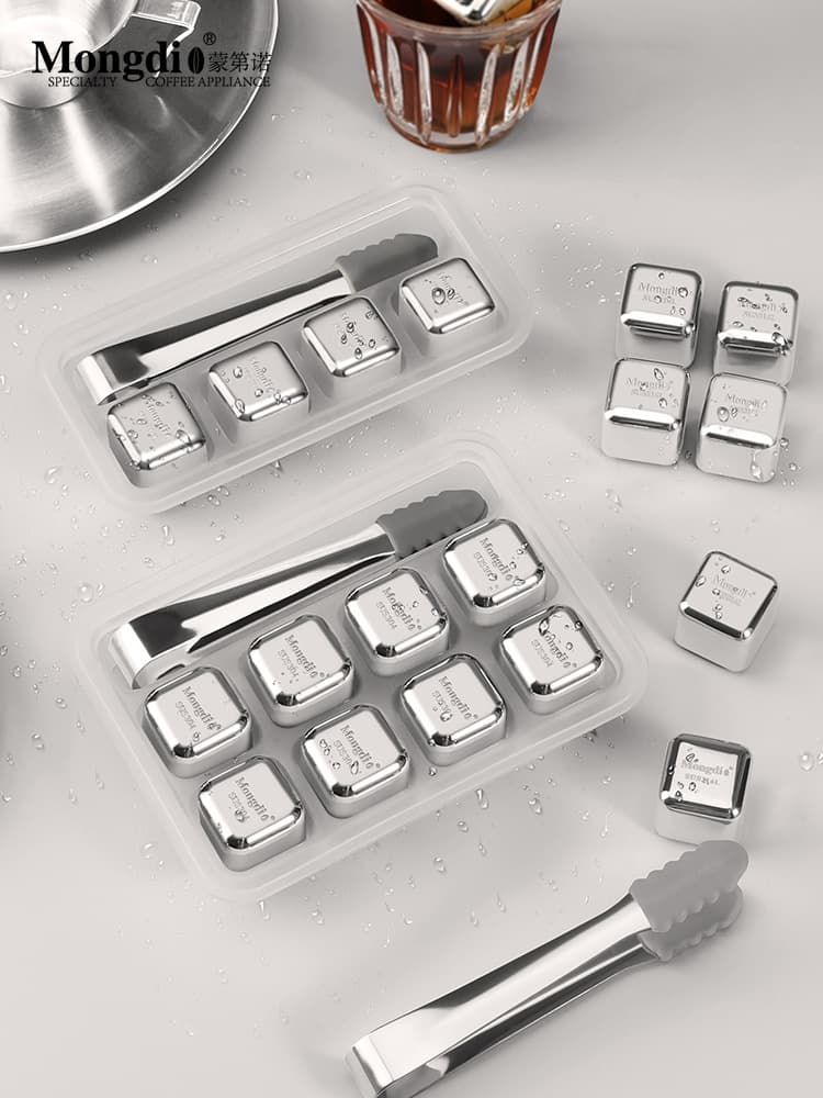 Mongdio 316 Stainless Steel Ice Cubes Food-Grade Ice Molds with Storage Box, Metal Whiskey Stones Quick-Freeze Ice Pellets