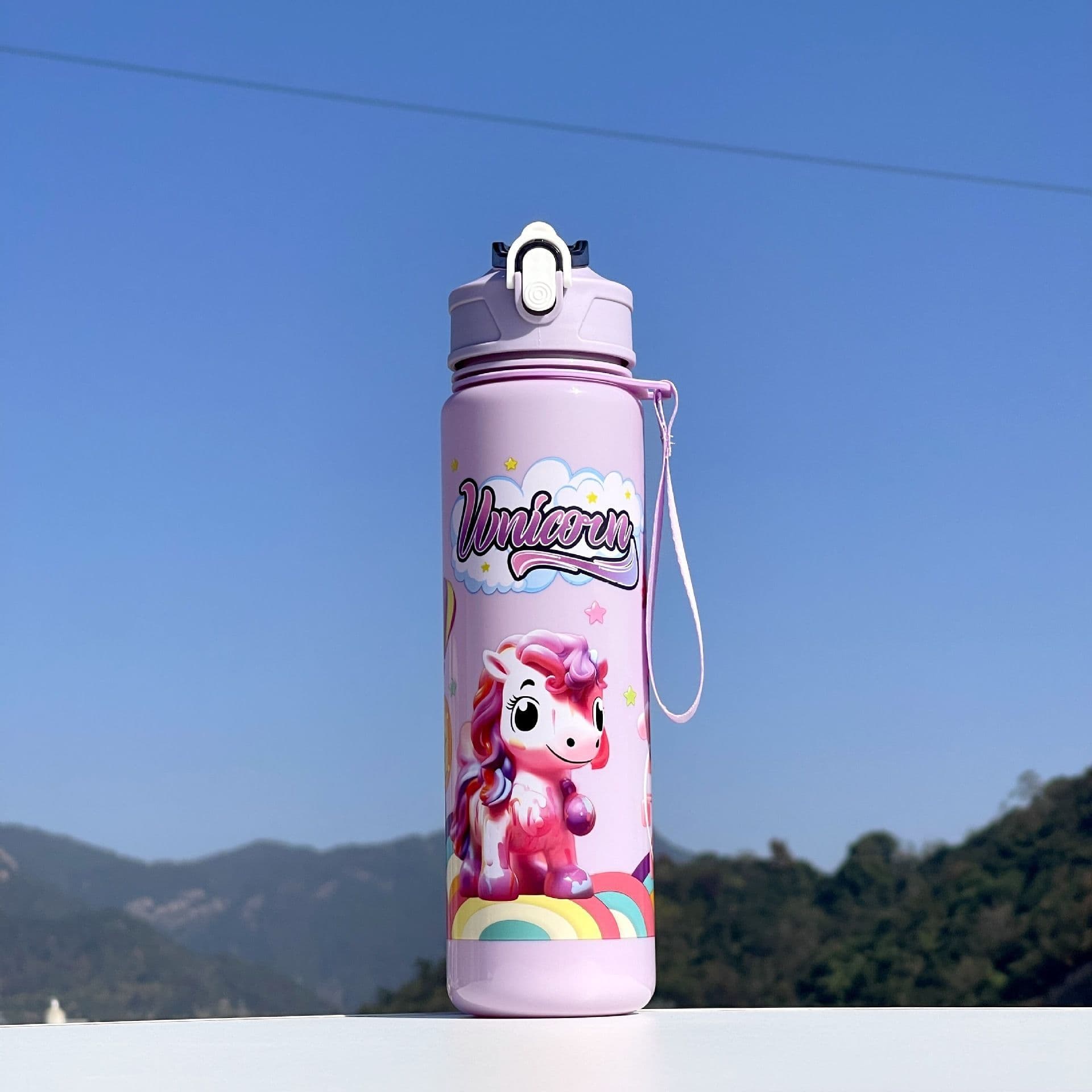 New 2024 Cartoon Cute Plastic Water Bottle Wholesale 790ML Student Straw Water Bottle