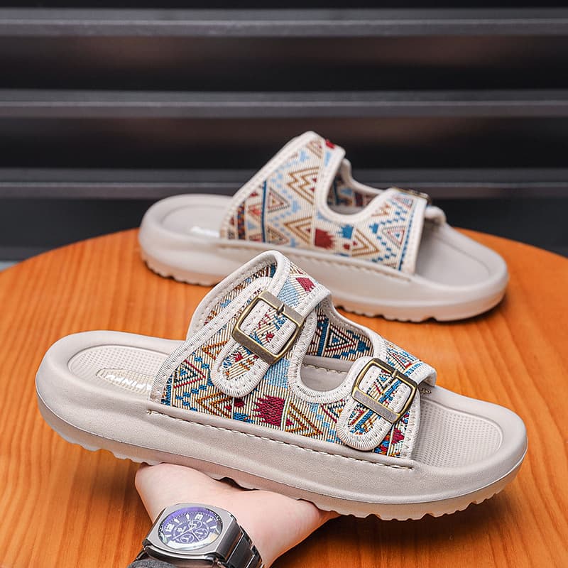 2026 Summer New Cross-Border Trade Men's Flip-Flops with Double Buckle, Fashionable Beach Sandals, Large Size Men's Trendy Sandals
