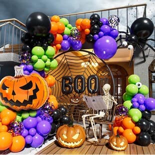 Halloween Pumpkin Balloon Garland Set with Black, Orange, and Purple Balloon Combination for Themed Party Decoration Balloon Chain