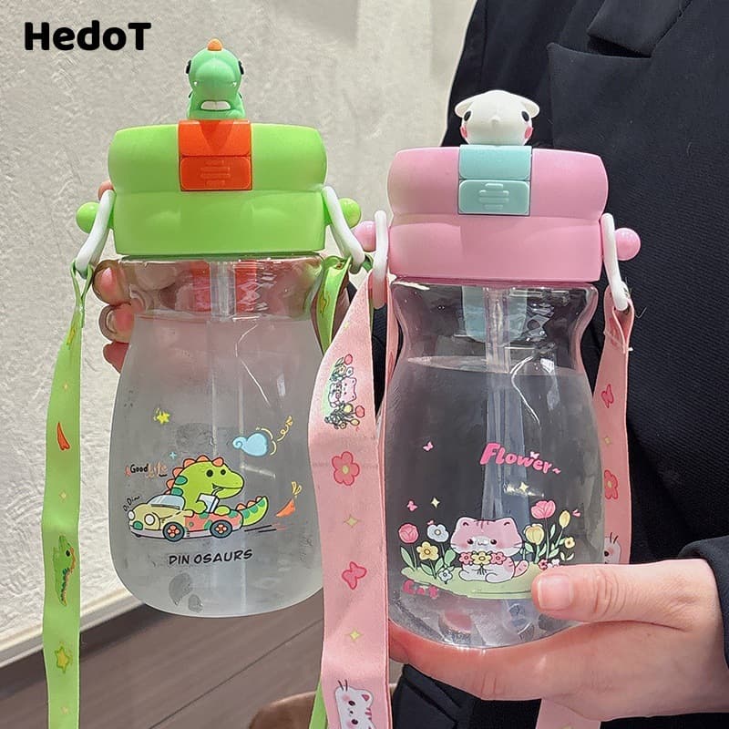 New Summer Cartoon Dual-Drink Kids Spray Bottle Student Outdoor Sports Portable Plastic Water Cup