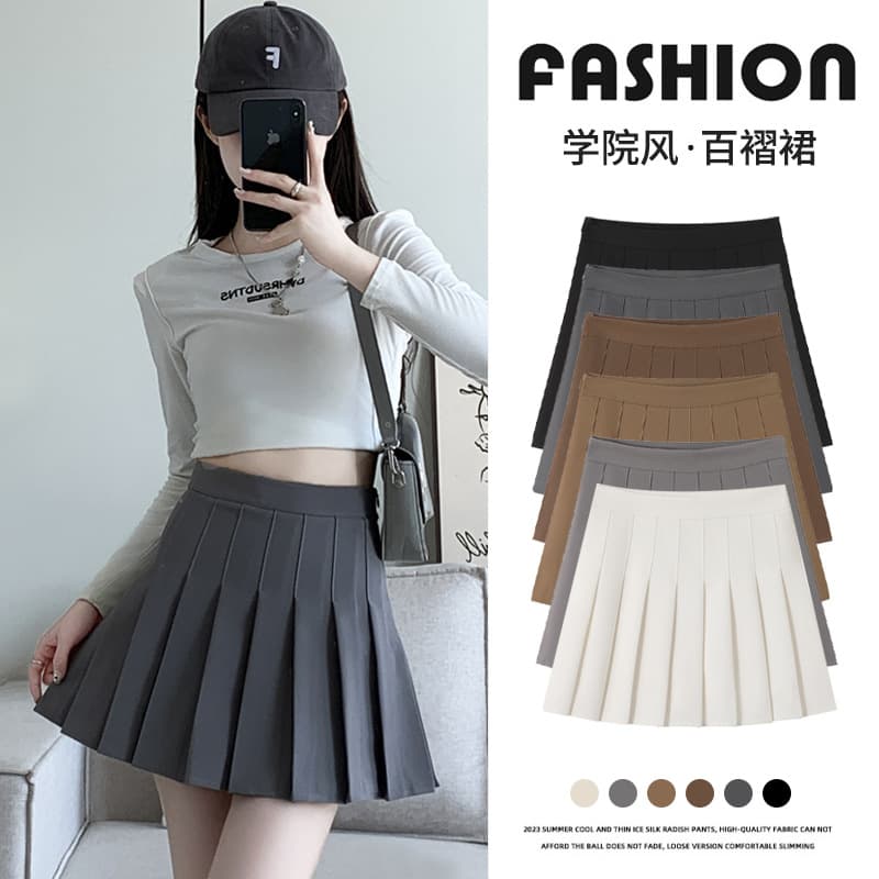 WD1967 Grey Pleated Skirt Women Spring Autumn Winter New High Waist Slimming School Style A-Line JK Short Skirt Half Skirt