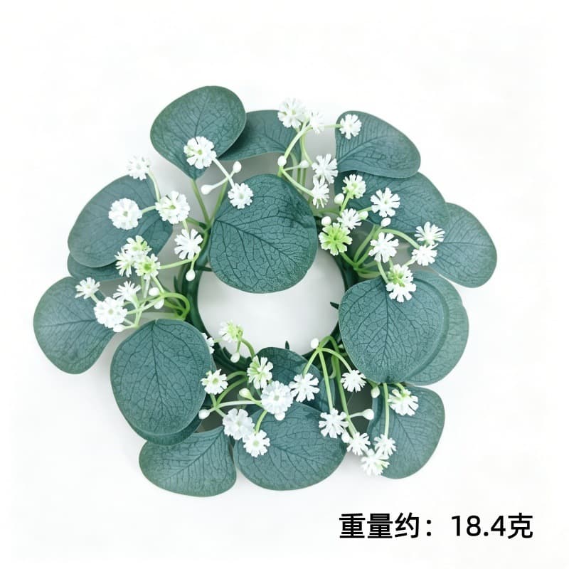 Cross-border New Product Artificial Baby's Breath Eucalyptus Candle Holder Wreath Desktop Decoration Wedding Table Setting Artificial Ornament