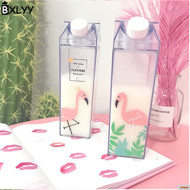 Cartoon creative square milk box shape water cup for summer outing at home transparent large capacity portable juice box