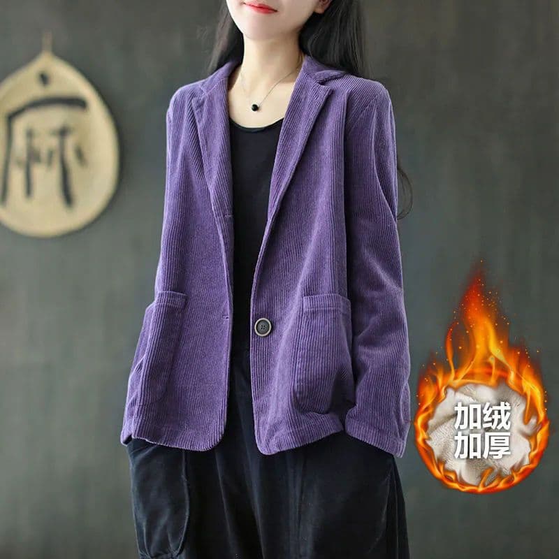 Maternity Wear Corduroy Jacket Women Petite Mom Fleece Lined Thickened Stylish Blazer Thin Retro Top